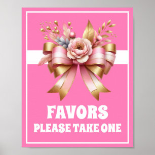 Pink Gold Bow Birthday Party Favour Sign