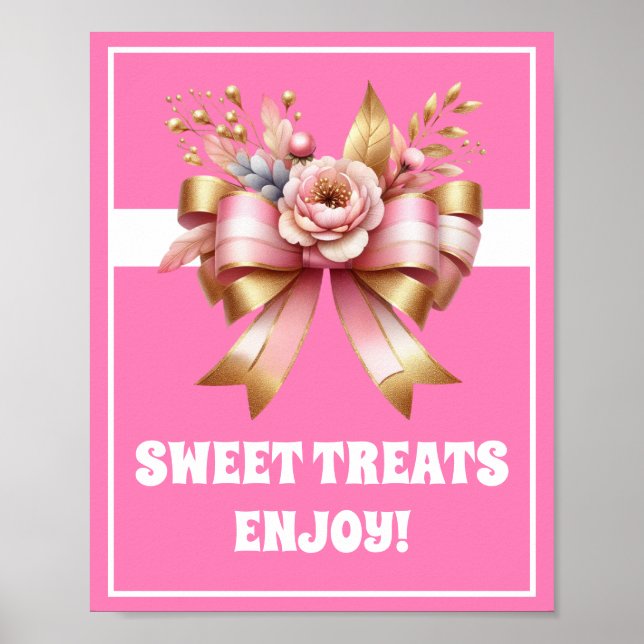 Pink Gold Bow Sweet Treats Birthday Sign (Front)