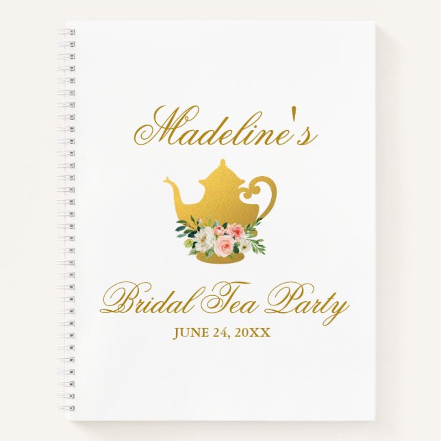 Pink Gold Bridal Shower Tea Party Gift List Notebook (Front)