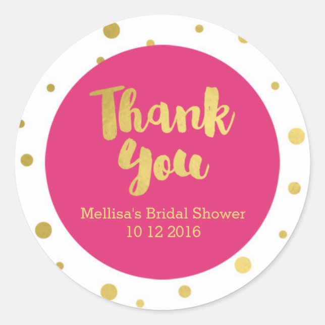 Pink Gold Bridal Shower Thank You Favour Sticker (Front)
