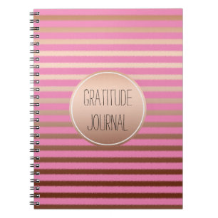 Pink Gold Bronze Stripes Ombre Gratitude Notebook