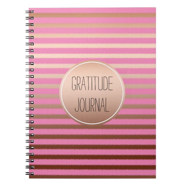 Pink Gold Bronze Stripes Ombre Gratitude Notebook (Front)