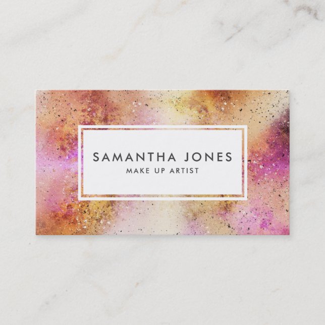 Pink Gold Brush Strokes Modern Make Up Artist Business Card (Front)