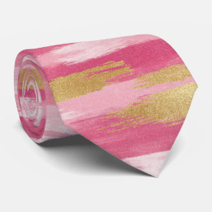 Pink Gold Brushstroke Style Neck Tie