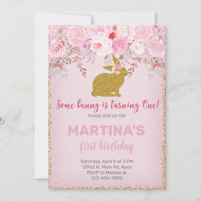  Pink & gold bunny girl birthday invitation. Invitation (Front)