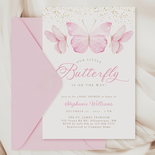Pink & Gold Butterflies Baby Shower Invitation (Creator Uploaded)