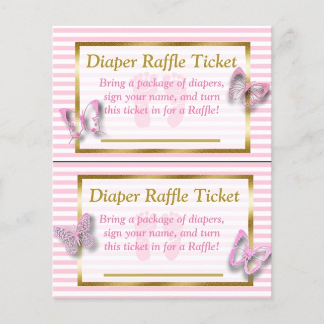 Pink & Gold Butterfly Baby Shower Diaper Raffle (Front)