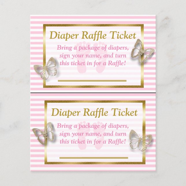 Pink & Gold Butterfly Baby Shower Diaper Raffle Flyer (Front)
