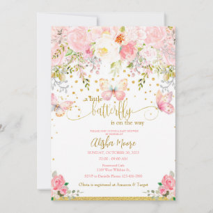 Pink Gold butterfly baby shower invitation