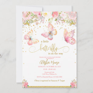 Pink Gold butterfly baby shower invitation