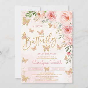 Pink Gold Butterfly Baby Shower Invitation girl
