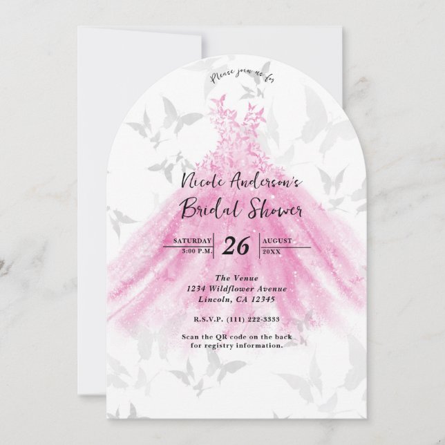 Pink & Gold Butterfly Dance Dress Bridal Shower Invitation (Front)