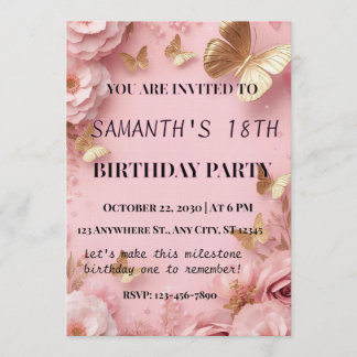 Pink Gold Butterfly Garden Invite