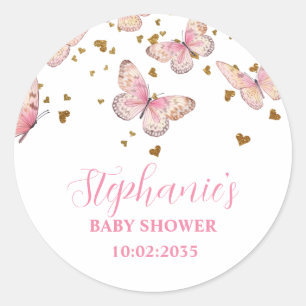 Pink & Gold Butterfly Kisses Baby Shower  Classic Round Sticker