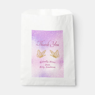 Pink Gold Butterfly Kisses Thank You Baby Shower Favour Bags