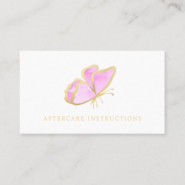 Pink Gold Butterfly Lash Aftercare Instructions Business Card (Front)