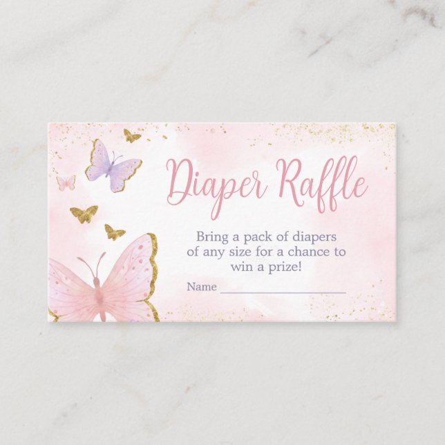 Pink Gold Butterfly Spring Diaper Raffle Enclosure Card (Front)