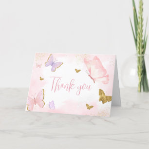 Pink Gold Butterfly Spring  Thank You Card