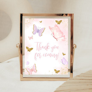Pink Gold Butterfly Spring Thank You for Coming Poster