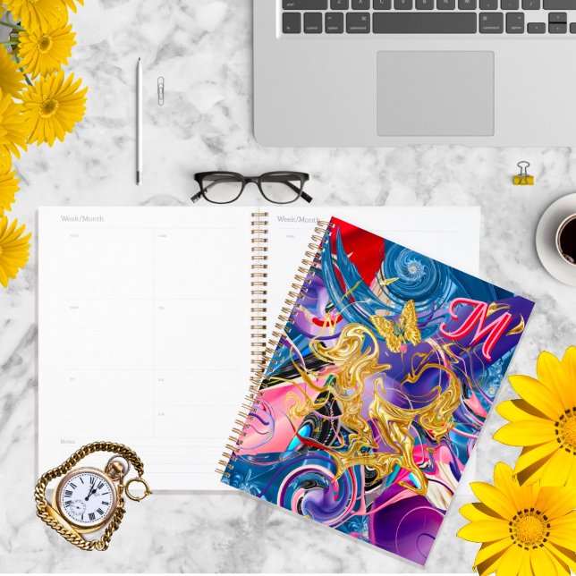 Pink Gold Butterfly Swirl Monogram Liquid Abstract Planner (Creator Uploaded)