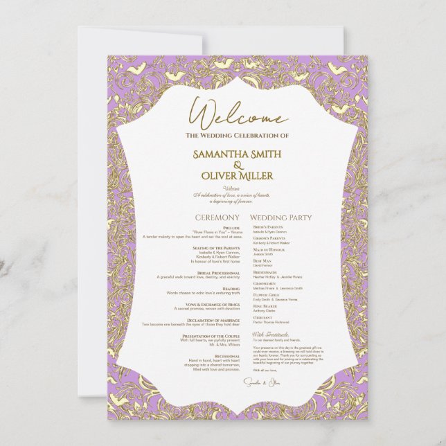 Pink Gold Butterfly Wedding Program Invitation (Front)
