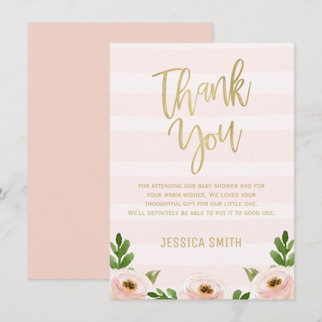 Pink Gold Calligraphy Baby Shower Thank You Card (Front/Back)
