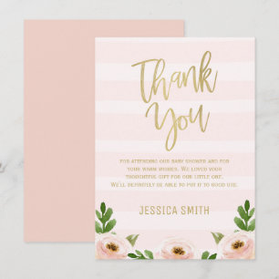 Pink Gold Calligraphy Baby Shower Thank You Card