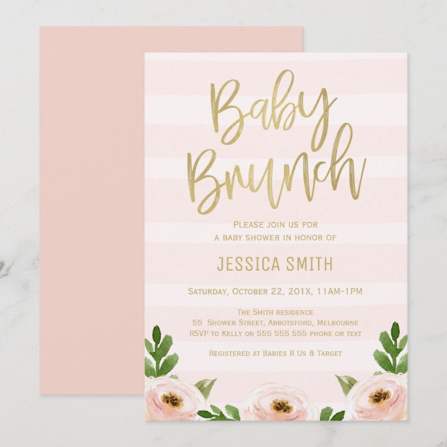 Pink Gold Calligraphy Roses Baby Shower Invitation (Front/Back)