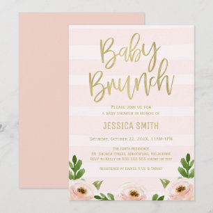 Pink Gold Calligraphy Roses Baby Shower Invitation