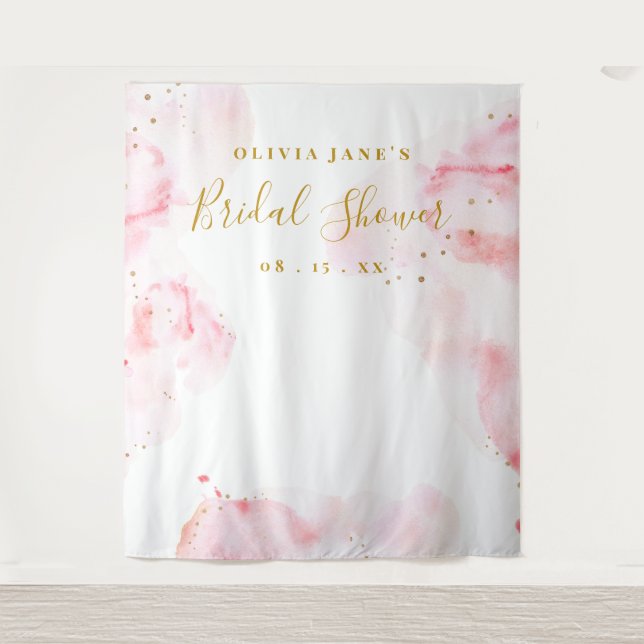 Pink & Gold Calligraphy Script Photo Prop Backdrop Tapestry (Front)