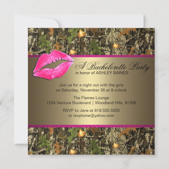 Pink & Gold Camo Bachelorette Party Invitations (Front)