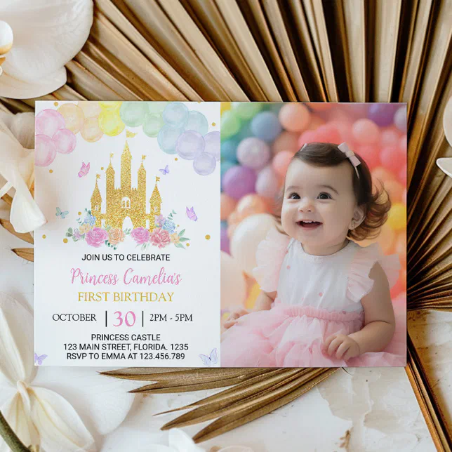 Pink Gold Castle Princess 1st Birthday Invitation | Zazzle