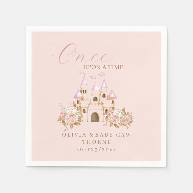 Pink Gold Castle Princess Baby Shower Napkin (Front)