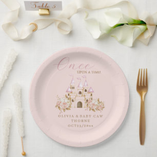 Pink Gold Castle Princess Baby Shower Paper Plate