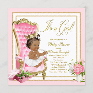 Pink Gold Chair Ethnic Princess Pearl Baby Shower Invitation