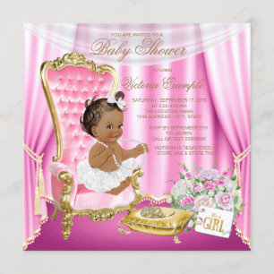 Pink Gold Chair Ethnic Princess Pearl Baby Shower Invitation