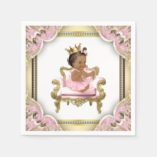 Pink Gold Chair Pearls Ethnic Girl Baby Shower Napkin