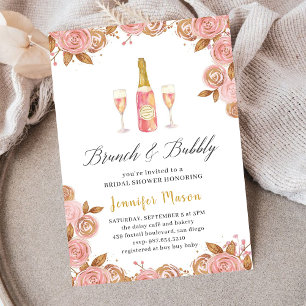 Pink & Gold Champagne Bottle Floral Bridal Shower  Invitation