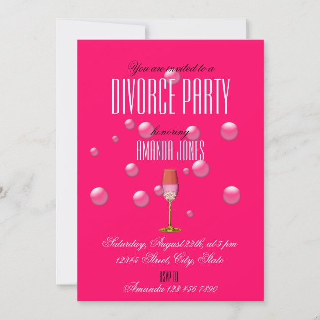 Pink gold champagne divorce party girly  invitatio invitation (Front)