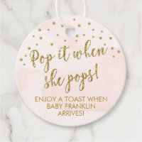 Pink Gold Champagne Tags, Pop it when she pops