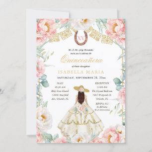 Pink & Gold Charra with Photo Mexican Quinceañera Invitation