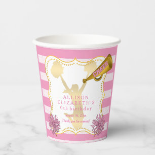 Pink Gold Cheer Cheerleader Girl Birthday Party Paper Cups