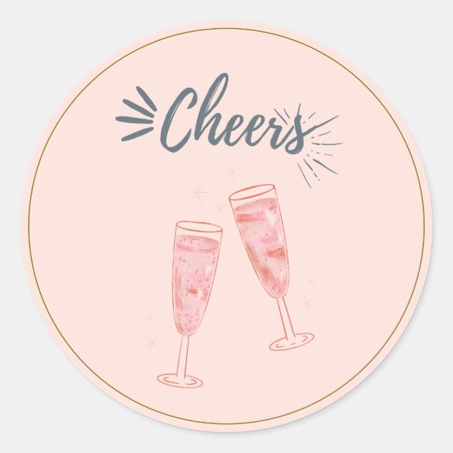 Pink Gold Cheers Champagne Glasses  Classic Round Sticker (Front)