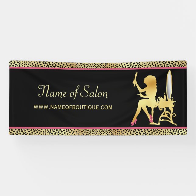 Pink Gold Cheetah Print Beauty Boutique Sign (Horizontal)