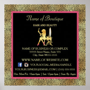 Pink Gold Cheetah Print Boutique Information Sign