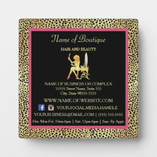 Pink Gold Cheetah Print Boutique Information Sign Plaque