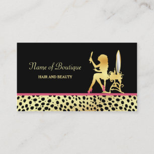 Pink Gold Cheetah Print Hair and Beauty Boutique Business Card