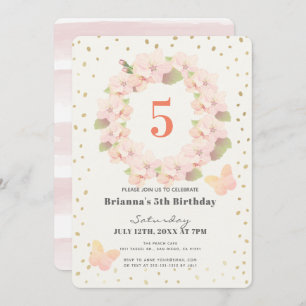Pink & Gold Cherry Blossom Floral Girl Birthday Invitation
