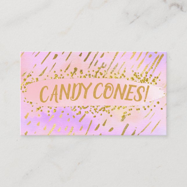 Pink Gold Children's Birthday Candy Cone Favor Business Card (Front)