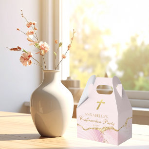 Pink Gold Christian Cross Confirmation Party Favour Box